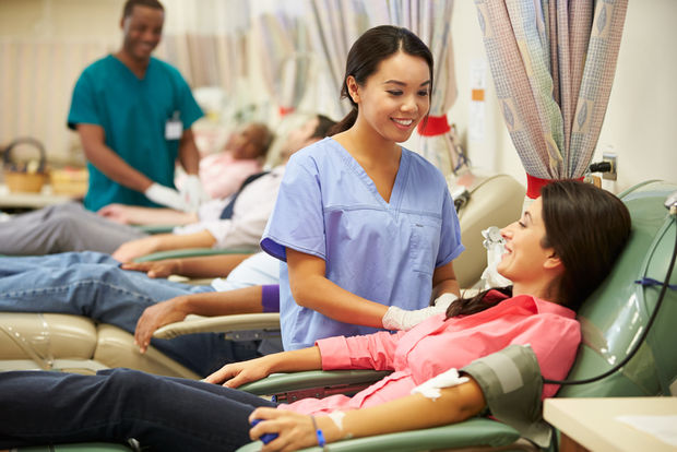 Woman donating blood