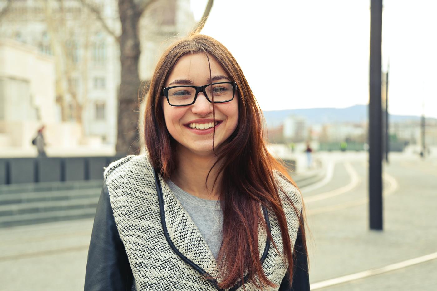 Teen  girl. Outside. Close up. 